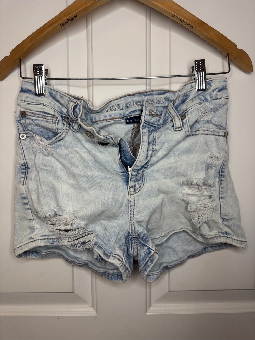 American Eagle Outfitters Faded Light Blue Distressed Jean Shorts